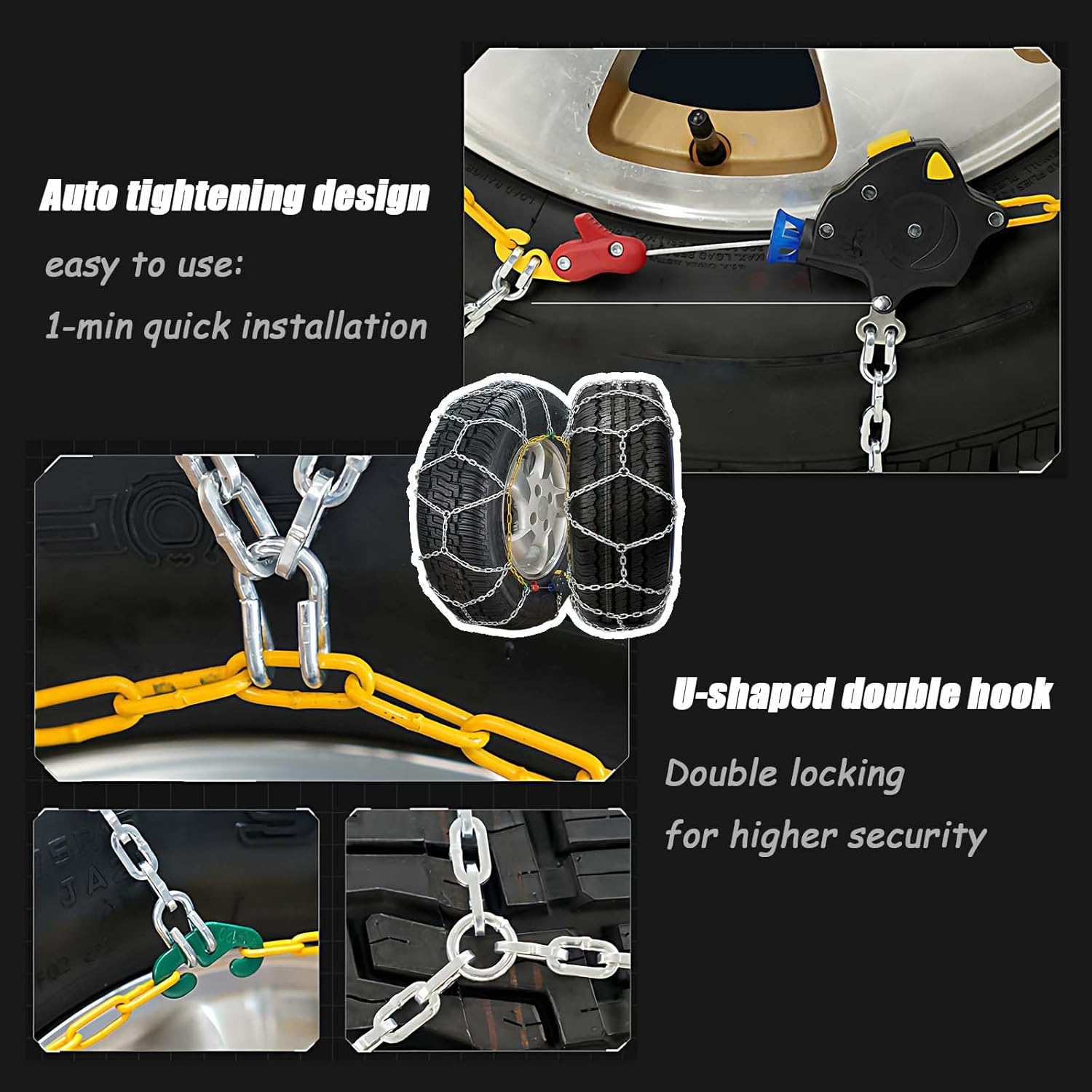 Car Snow Chains, Auto-Fixing Tire Chains for JAC E-JS4 EV SUV 2023-2025, Quick Fit Portable Reusable Universal Emergency Traction Chains Set of 2,HKN110