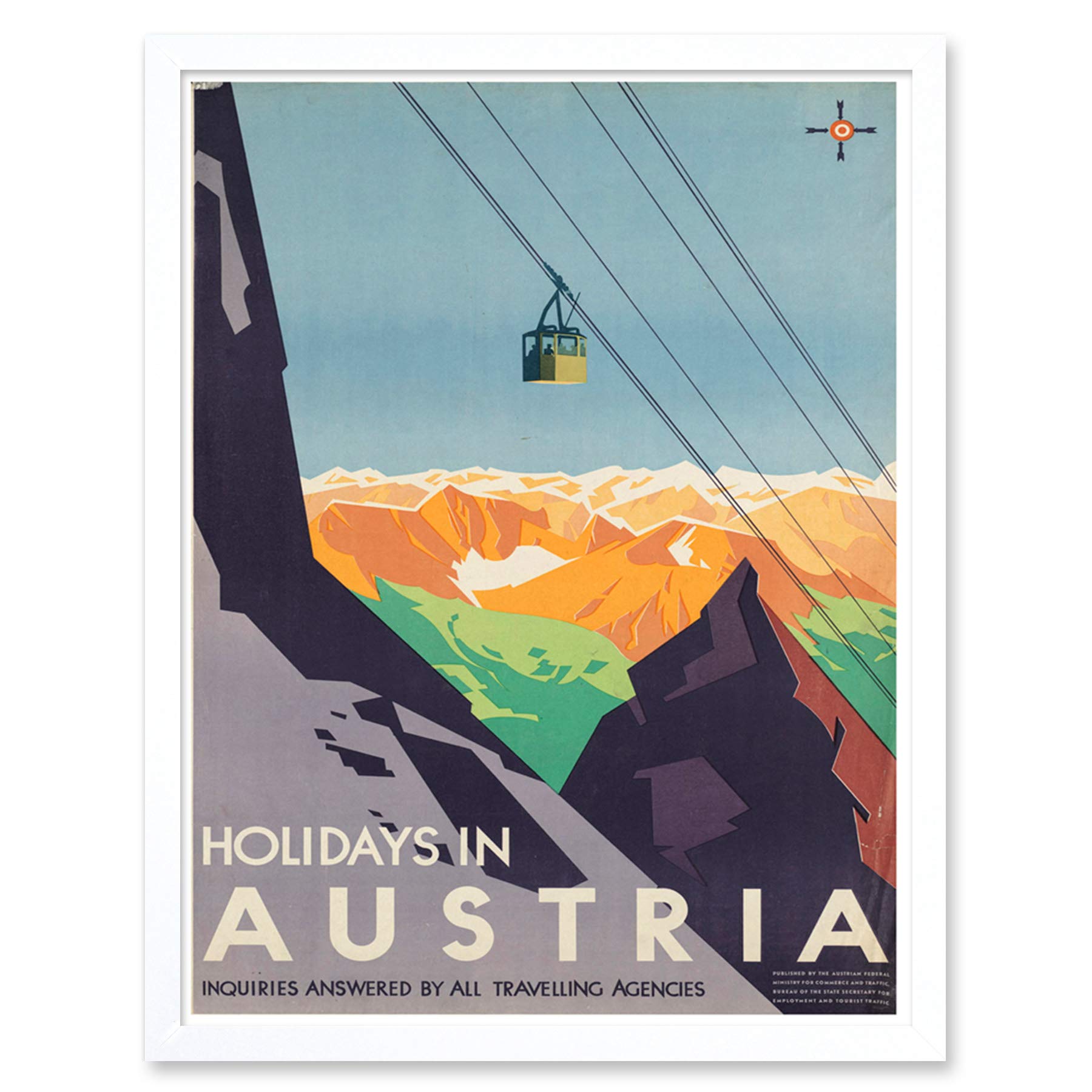 Wee Blue Coo Austria Travel Ski Lift Alpine Art Print Framed Poster Wall Decor 12x16 inch