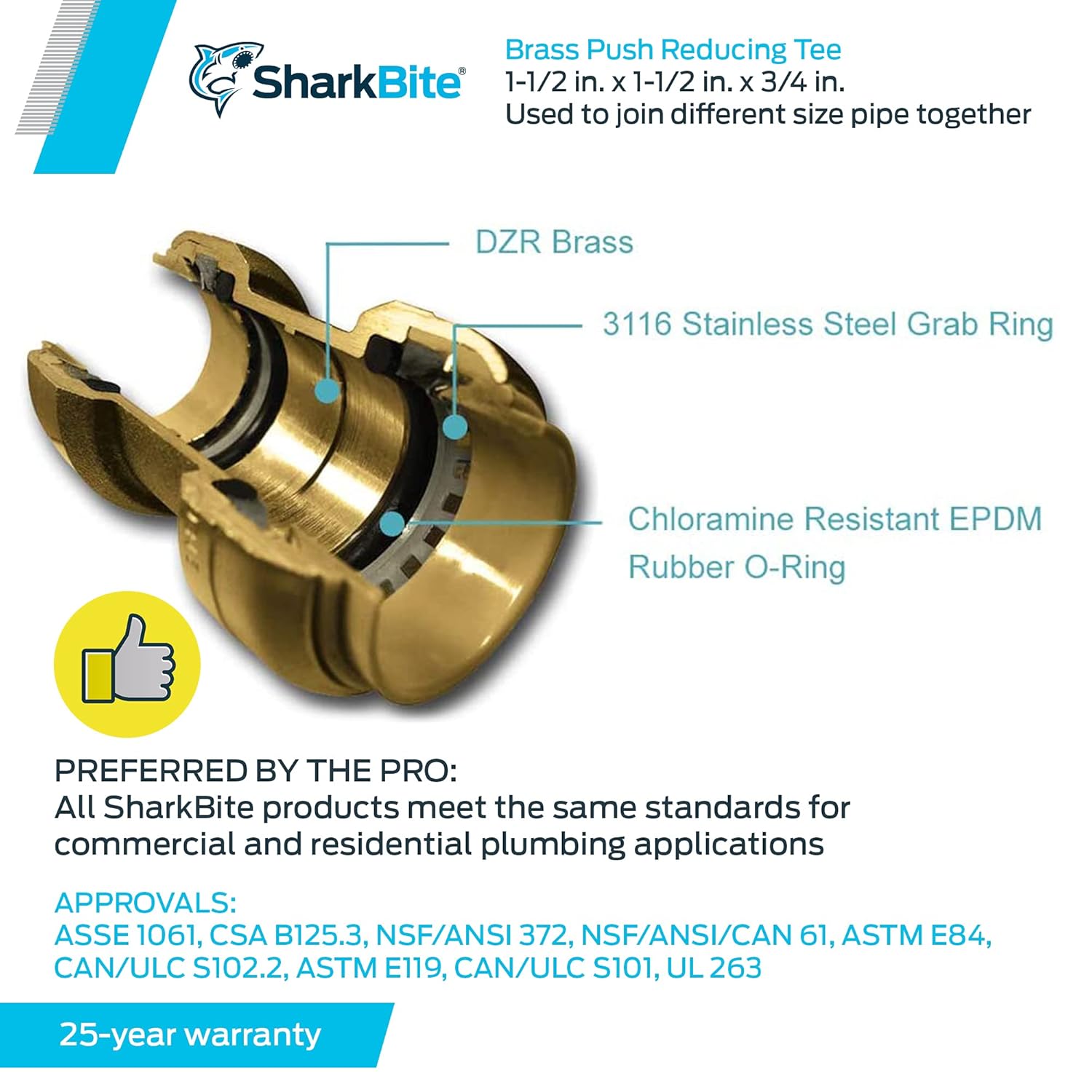 New Product SharkBite UXL08414122 Reducing Tee 1 1/2 Inch x 1 1/2 Inch x 3/4 Inch, Push-to-Connect, PEX, Copper, CPVC