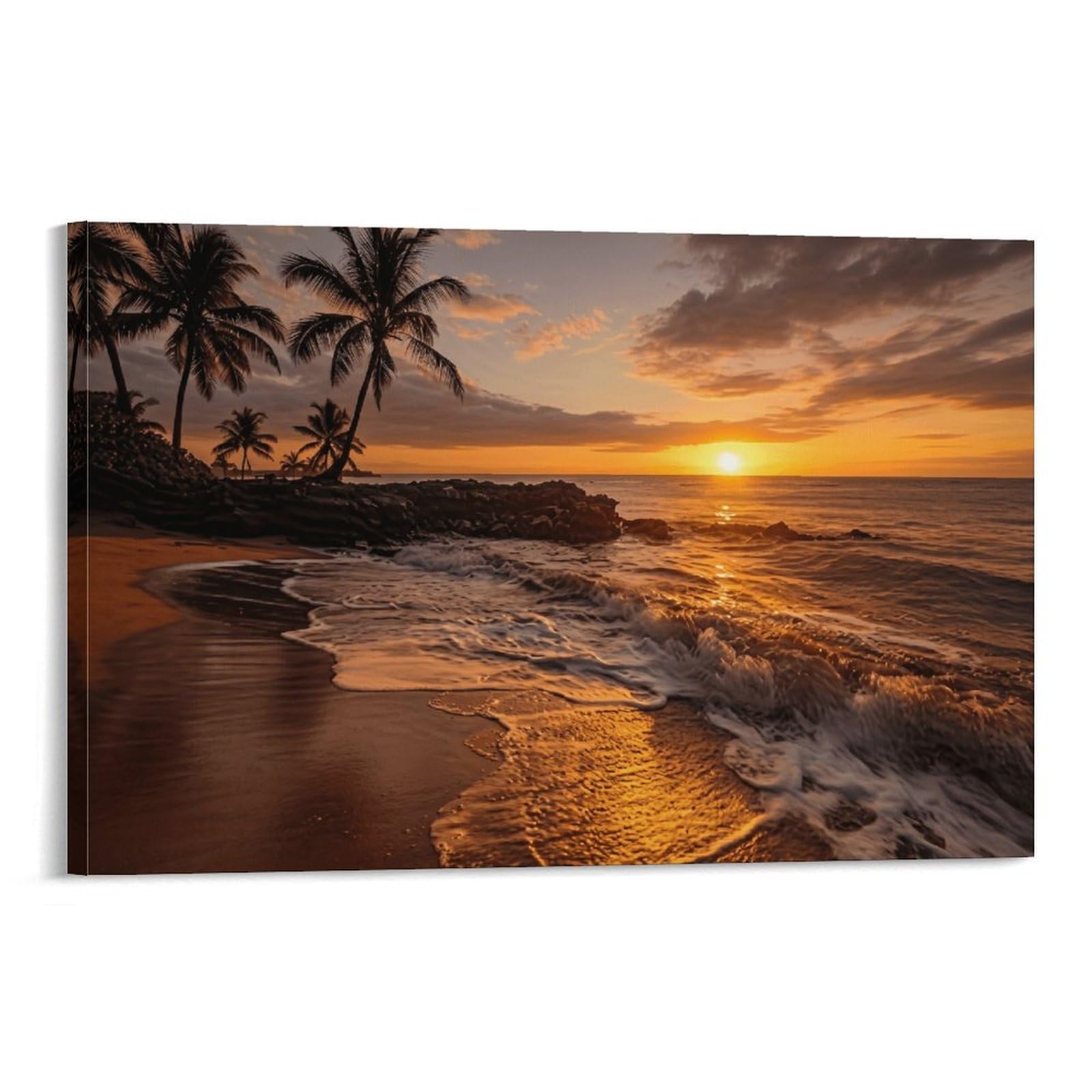 XPASHIQWC Sunset Beach Poster Artwork Palm Trees Giclee Canvas Prints Modern Wall Art Picture Wall Hanging for Office Gym Living Room Decor 20x30inch(50x75cm)