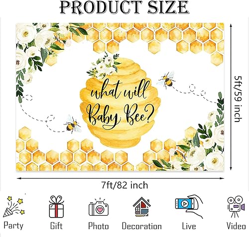 Miniatura 6 de Joliaco Fondo de fotografía de abeja de 7 x 5 pies con texto en inglés What Will Baby Bey para fotografía de abeja, panal, revelación de género,