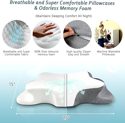 Miniatura 33 de Almohadas de espuma viscoelástica, almohada cervical para aliviar el dolor de cuello y hombros, almohada ergonómica de contorno de cama, suave