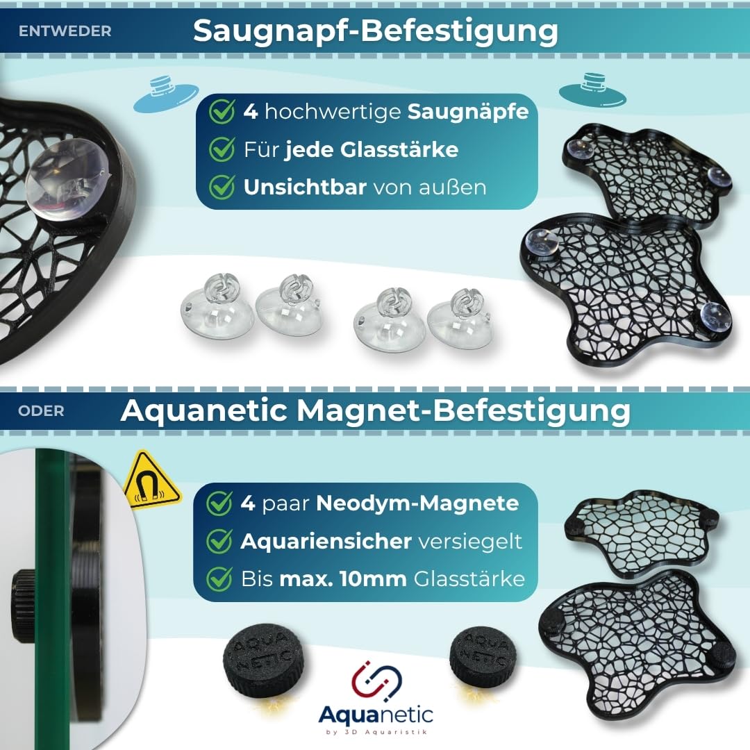 Generisch Mooswand 2er-Set Natural Edition - Aquarium Rückwand-Gitter zum Begrünen – Slim Design mit Saugnapf – für Moos & Aufsitzerpflanzen – Aquarium Pflanzen Zubehör (Saugnapf-Befestigung)