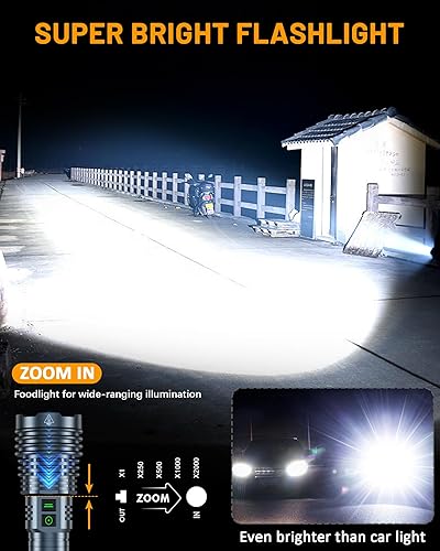 Miniatura 2 de Linternas recargables de 4000.000 lúmenes de alto lúmenes, linterna LED súper brillante, luz de flash alimentada por batería, larga vida útil de 25