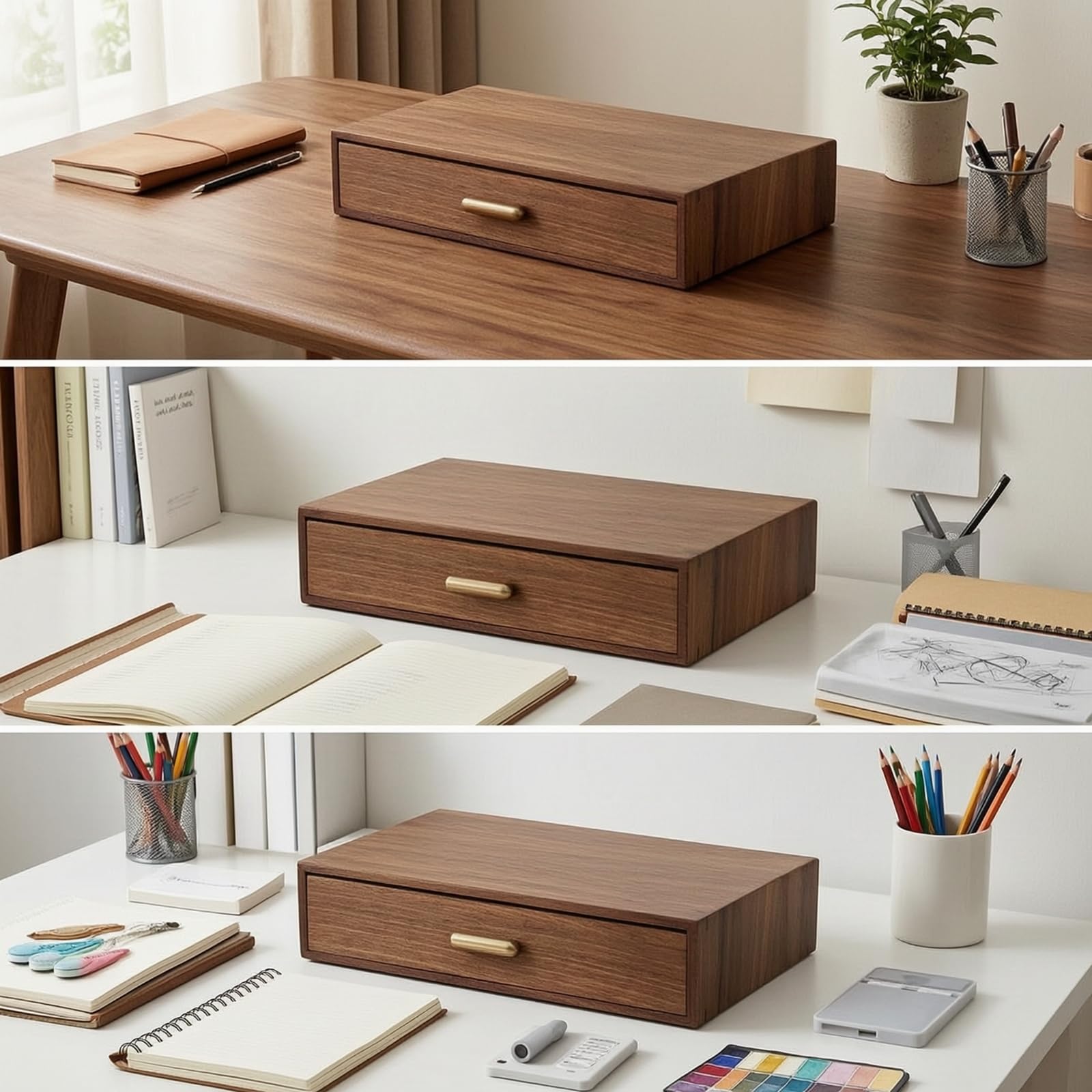 Porta Documenti in Legno Multifunzione Organizzatore da Scrivania in Legno Stabile Organizzatore da Scrivania con Cassetto