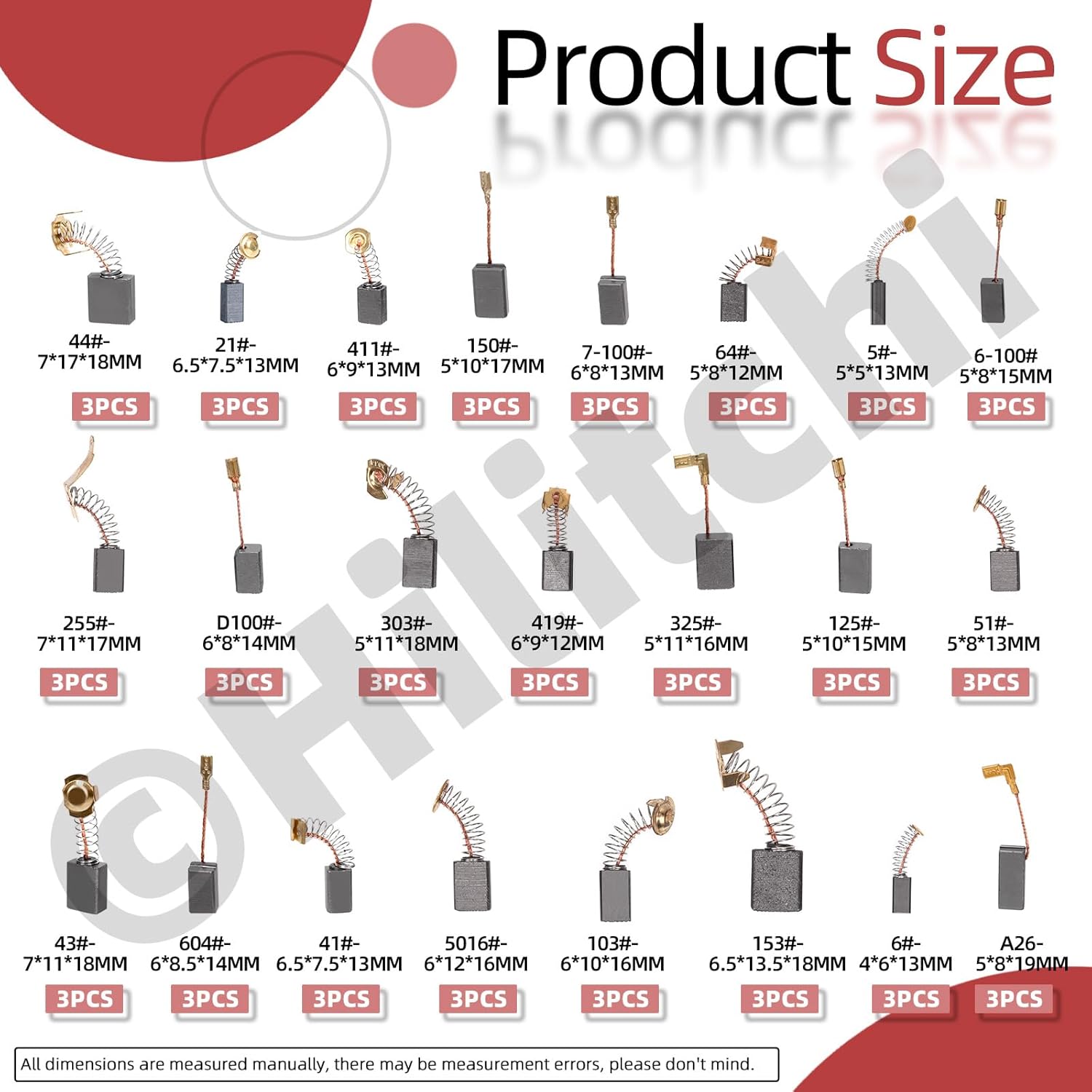 Hilitchi 69Pcs 23 Sizes Electric Motor Carbon Brushes Graphite Carbon Brush Replacement Repair Tool Set Carbon Motor Brushes for Replacement Repair Power Tool Part