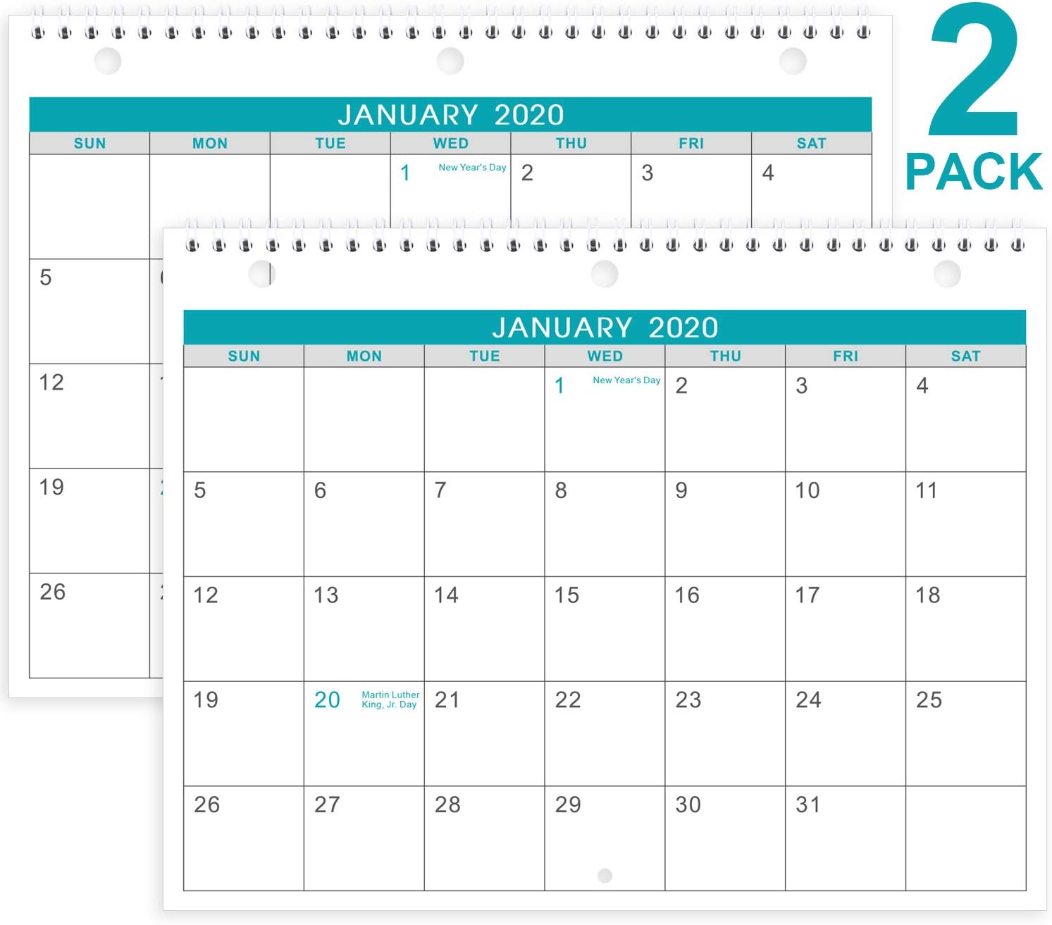 2020-2021 Calendar - 2 Pack Monthly Wall/Desk Calendar, Generous Memo Lined Pages with A4 Premium Thick Paper, 18 Months, January 2020 - June 2021, 11 x 8.5 Inches