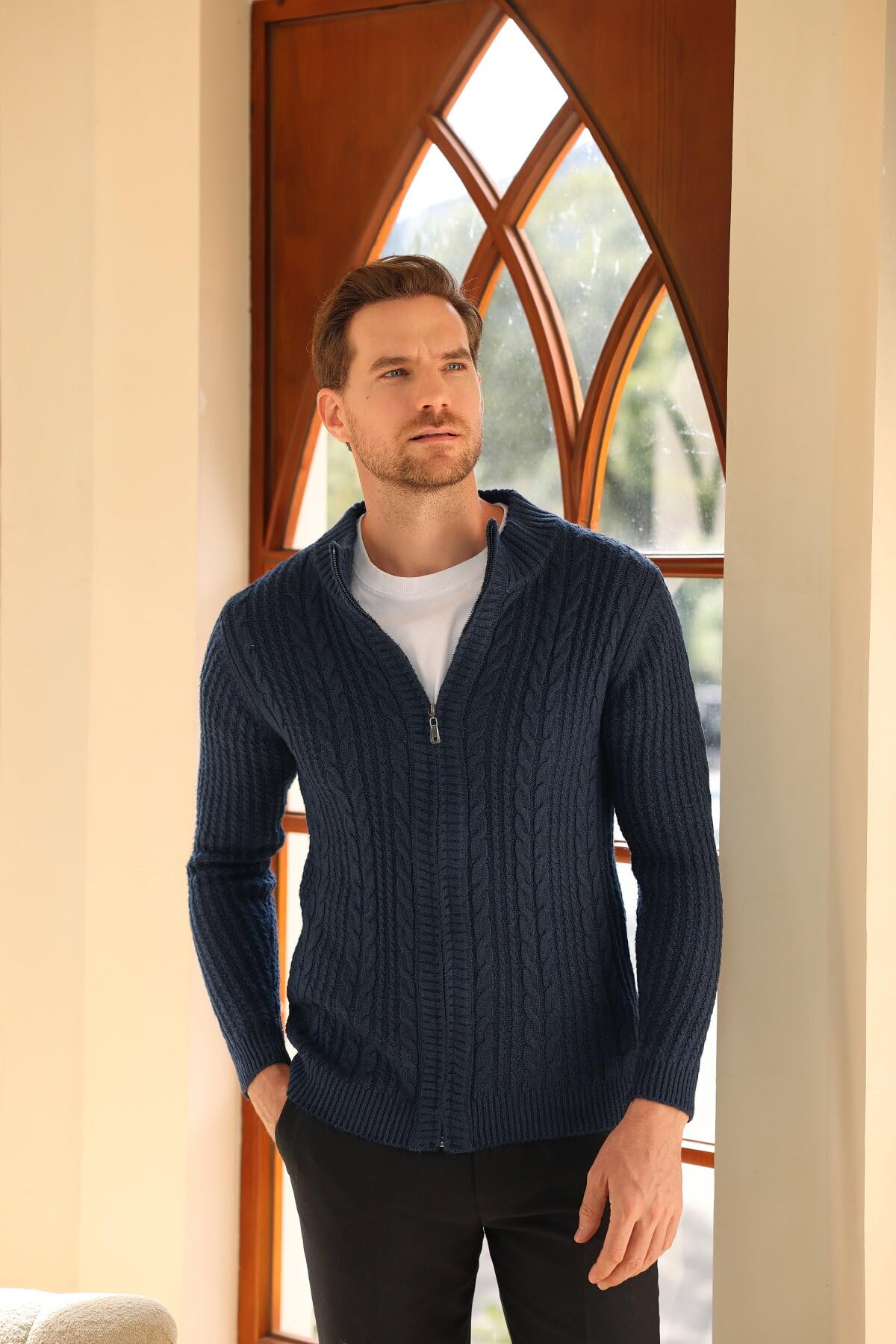 Allthemen Cárdigan Hombre Chaqueta de Punto Invierno Cremallera Color sólido Cuello levantado