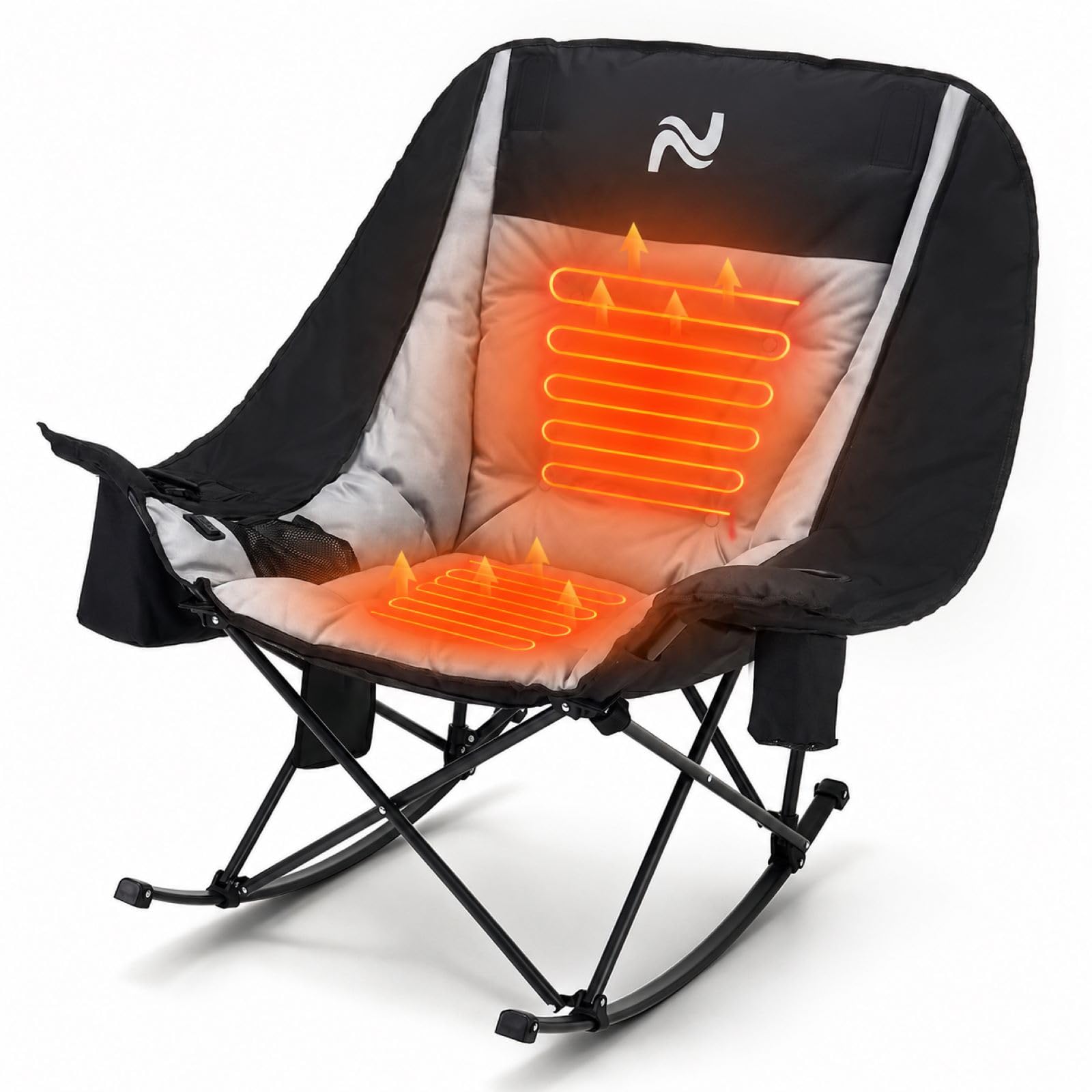 NAIZEA Heated Camping Rocking Chair with Cooler Bag, Portable Folding Chair
