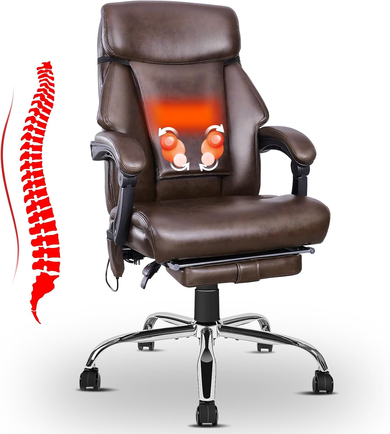 Kneading Massage Executive Office Chair, 3D Back Massage Heated Office Chair, Heating Massage Office Chair with Reclining Backrest, Footrest & Height Adjustment
