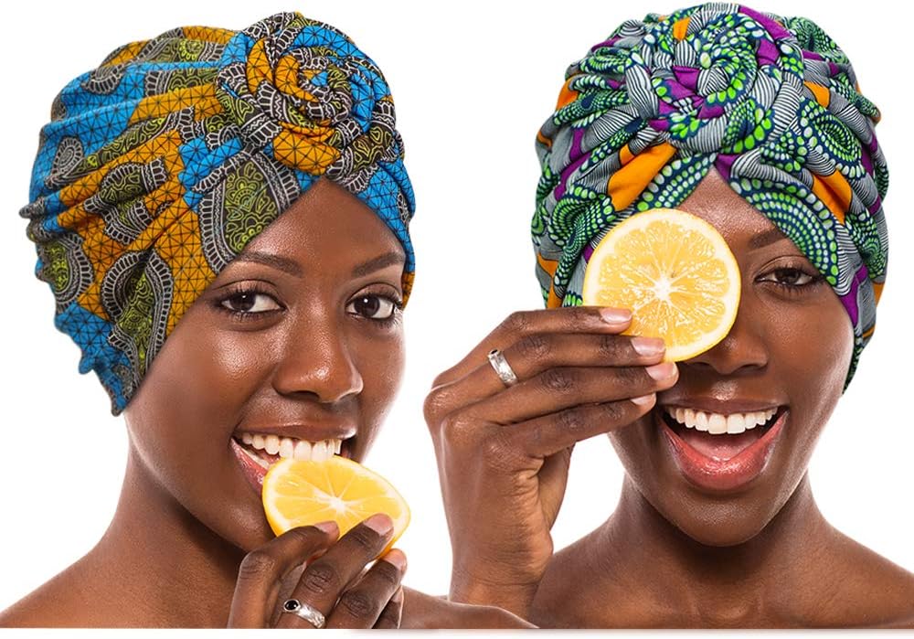 Samserot 2 Pieces Women Knotted Turban Cap, Twist Head Wrap Beanie Perfect for Long/Short Hair, Group 1