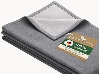 allnatura große flauschige Baumwoll-Plüschdecke Cotona-Double 140x200 cm in Grau, Made in Germany - nachhaltige Sofadecke 100 % Bio-Baumwolle - waschmaschinenfeste Wohndecke Couchdecke
