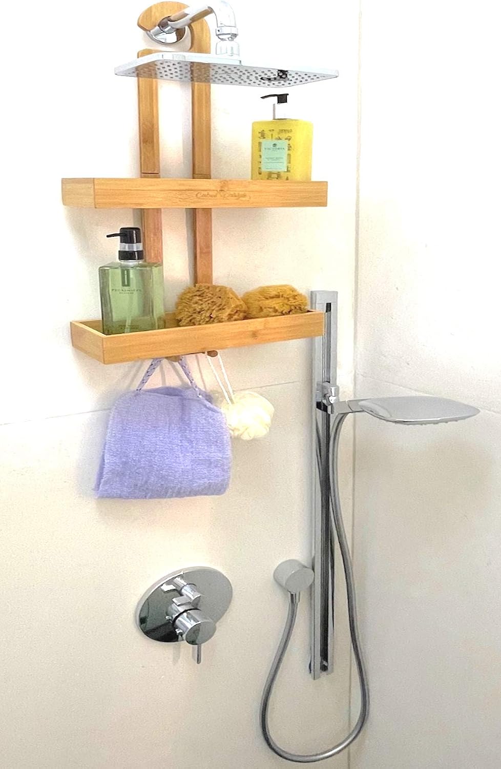 Shower Rack Bathroom Shower Organizer | Bamboo Hanging Shower Caddy | Shower Organizers | Shower Holder for Shampoo and Soap | Over The Shower Head Rust Proof Shower Storage Hanging | Shower Holder