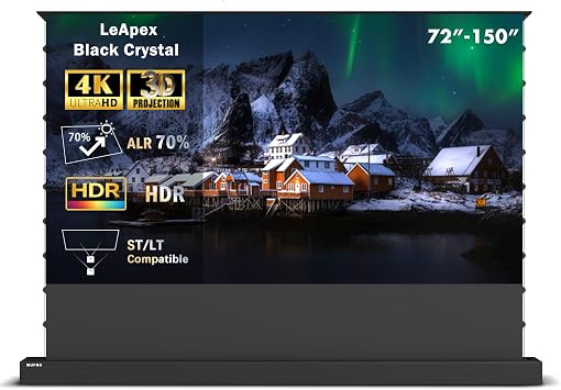 LeApex Electric Retractable Projection Screen Black Crystal ALR 100 Inch Active 3D Smart Screen for Standard/Long Throw Projectors