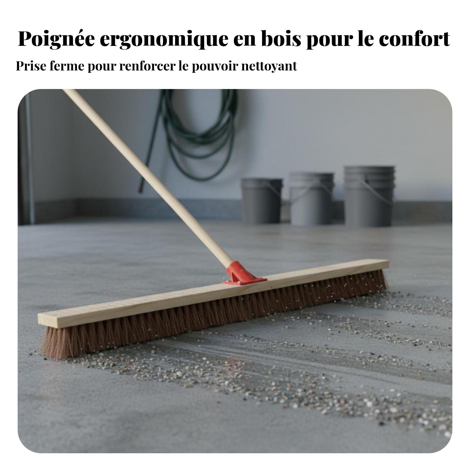 Cepillo para Limpieza de Suelos Cepillo de Fregar Escoba Cepillo Cepillo con Mango Largo Mango Ergonómico de Madera y Cabezal Sólido para Fregar, 30CM, con Mango