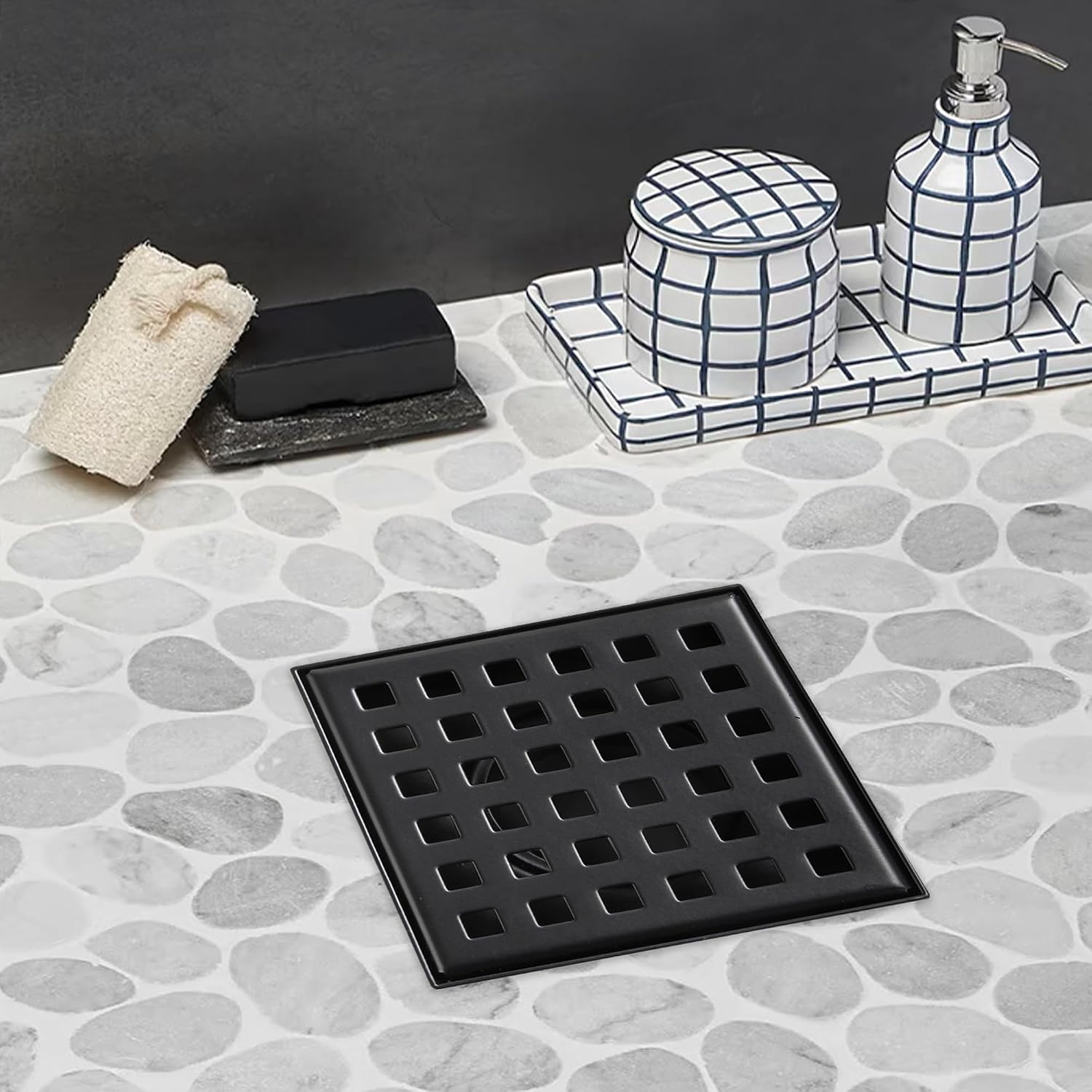 Square Shower Drain FD-06A (Matte Black, 6 Inch)