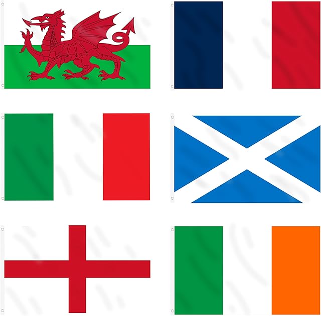 Six Nations Rugby Flags - 6 Nations 5ft x 3ft Premium Printed Flags with Eyelets 6 Nations - England, Scotland, Wales, Ireland, France, and Italy - Great for Pub, Club, and Garden Decorations