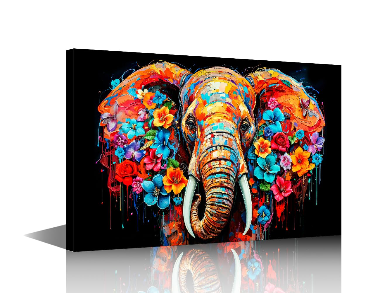 Majestic Elephant Home Decor Art Prints Elephant Pictures Bathroom Decor Wall Art Flower Elephant Contemporary Home Decor Print on Canvas Framed Ready to Hang (12" Wx18 H)