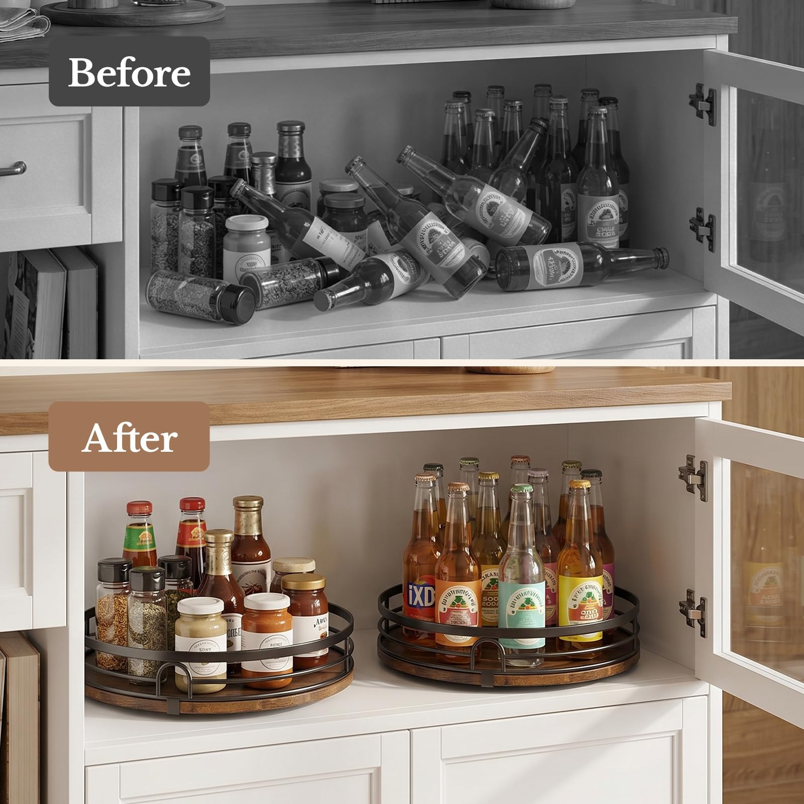 Lazy Susan Drehteller-Organizer für Tischplatte, rund, Holz, für Schrank, Arbeitsplatte, Speisekammer, Gewürze, Küche, Badezimmer, Waschtisch, Kaffee, Heimdekoration, 2 Stück