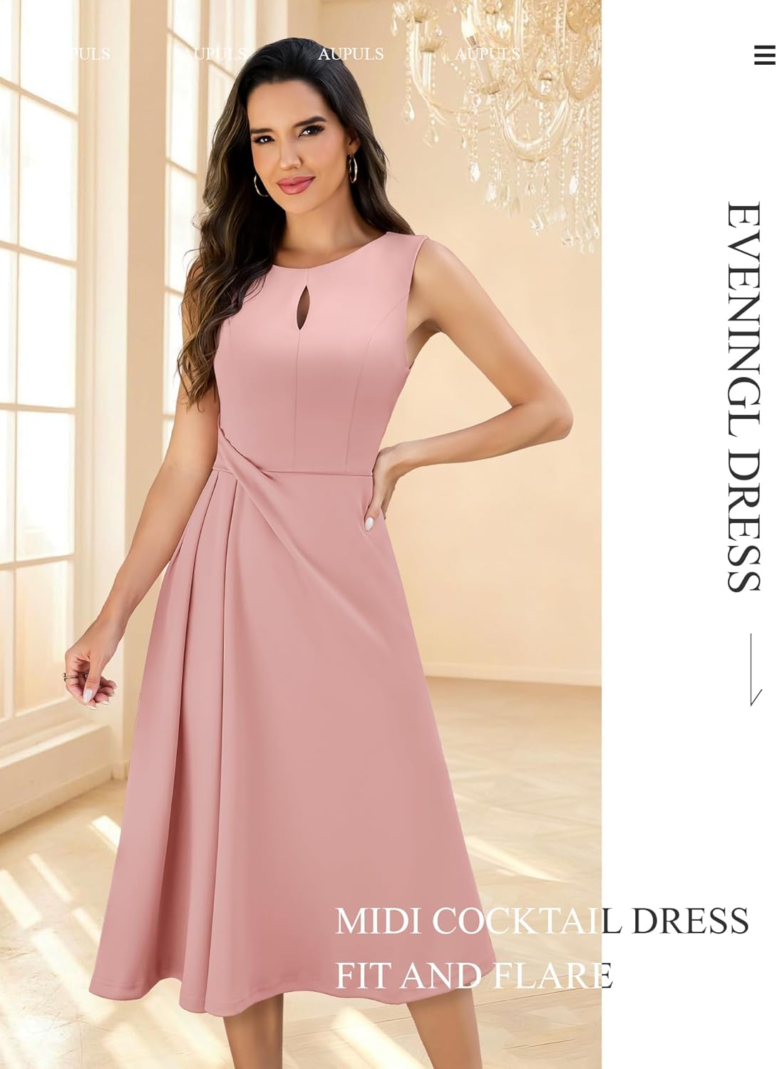 Aupuls Midi Wedding Guest Dresses for Women Formal Sleeveless Cocktail Dress