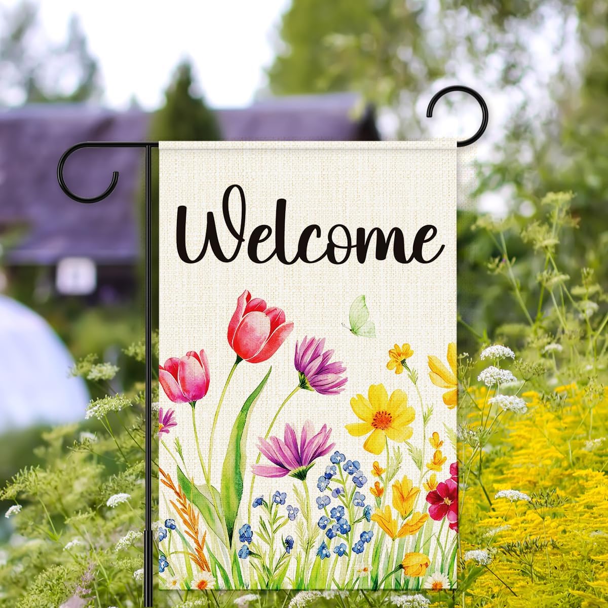 Welcome Spring Garden Flag, Spring Summer Flowers Garden Flag for Outside, Seasonal Colorful Floral Farmhouse Yard Lawn Porch Flags for Outside Decor 12x18 Inch Double Sided - Image 5
