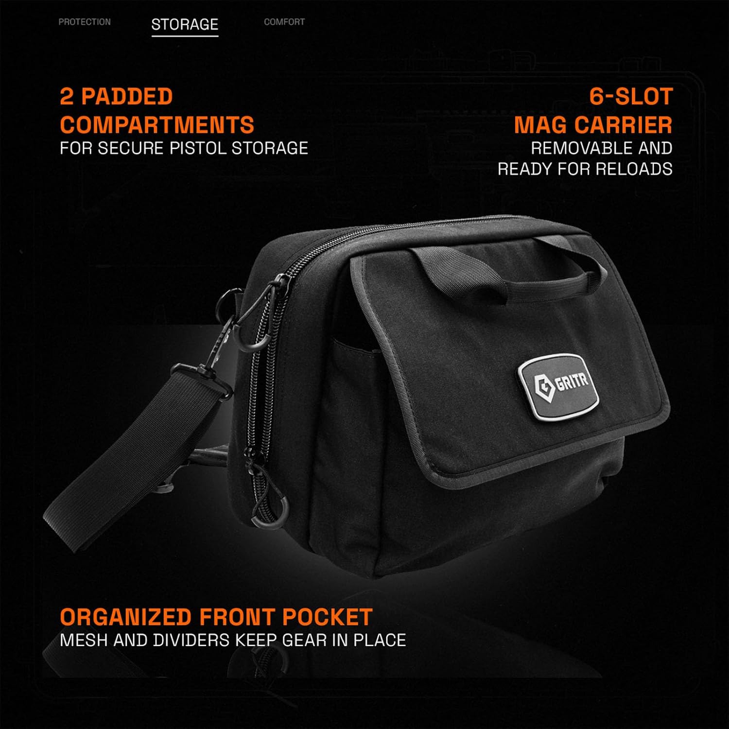 GRITR Handgun Briefcase for Multiple Guns - Soft Pistol Case Range Bag for Handguns and Ammo w/ 6 Magazine Storage Slots, Padded Interior & Extra Pockets - Pistol Pouch for Shooting & Everyday Carry