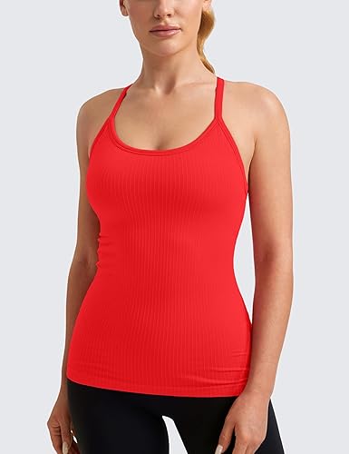 Miniatura 2 de CRZ YOGA Camisetas sin costuras de entrenamiento para mujer con espalda cruzada, camisola atlética deportiva con sostén incorporado