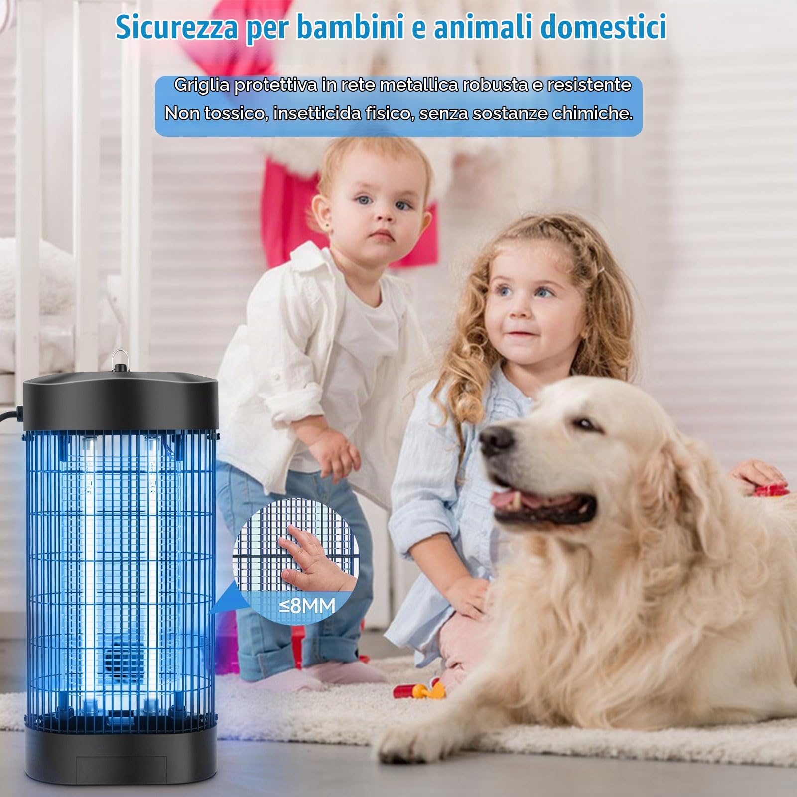 HKC Lampada Antizanzare Elettrica, Zanzariera Elettrica con 2 9W lampade UV Trappola, Lampada Zanzare con Gancio portatile, Superficie Effettiva 80m² Repellente per Zanzare Contro Tarme, Mosche