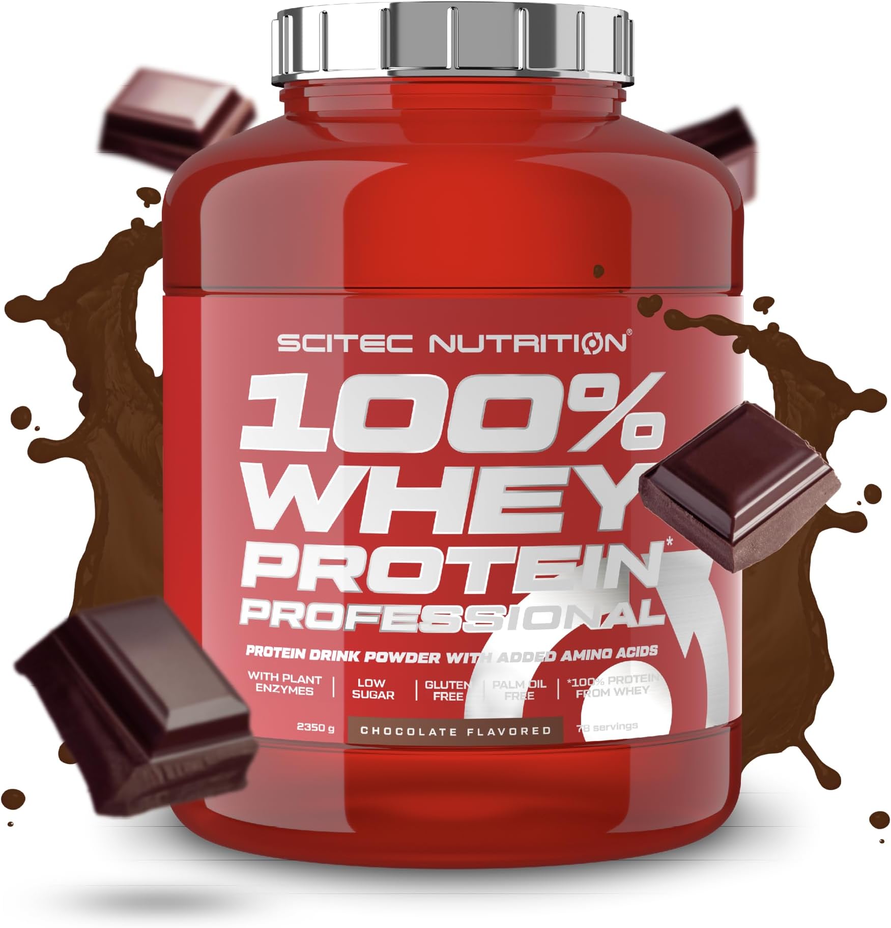Scitec Nutrition 100% Whey Protein Professional – Enhanced with Extra Amino Acids & Digestive Enzymes – Gluten-Free – Palm Oil Free, 2.35 kg, Chocolate