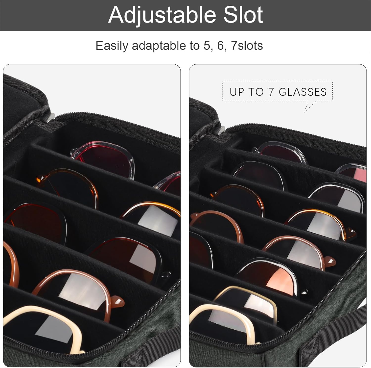 Bukere Travel Sunglasses Organizer Case, Adjustable Slot For Multiple Pairs, Portable Eyeglasses Storage Box for Men Women
