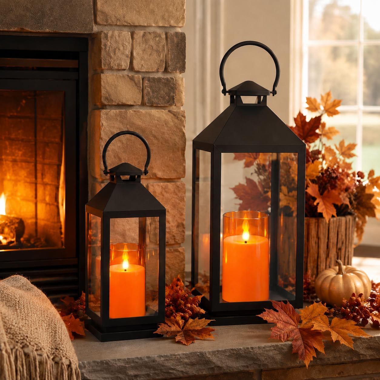 Fo32won Orange LED Flameless Pillar Candles Battery Operated with Remote Timer, 5 Pack 3D Flickering Acrylic Candles for Fall Halloween Thanksgiving Christmas Home Fireplace Party Decor & Gift
