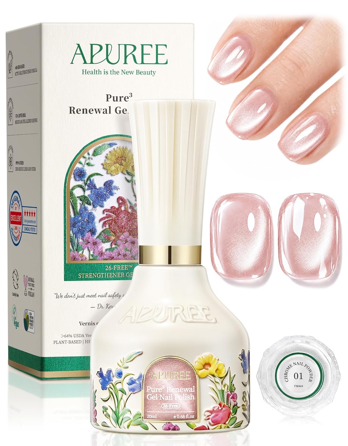 APUREE Strengthener Cat Eye Gel Nail Polish: Galaxy Shining Magnetic Shimmer| Bio Based USDA Certified| HEMA Free Salon-Quality| UV Gel Polish for Weak & Thin Nails Growth| Vegan Gift| 0.7 Fl Oz