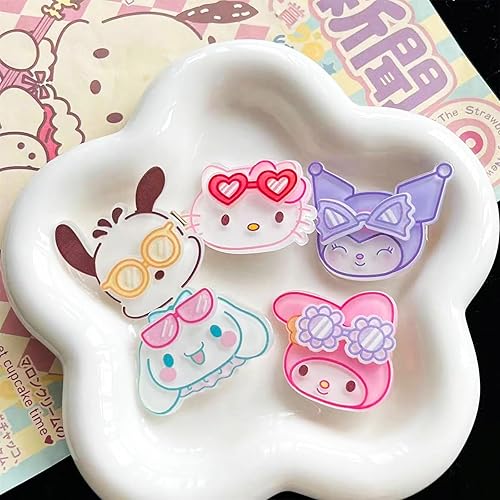 Miniatura 2 de Juego de 5 pinzas para el pelo con lentes de anime, juego de pinzas kawaii con pico de pato, sin arrugas, pinzas para el cabello para niñas y