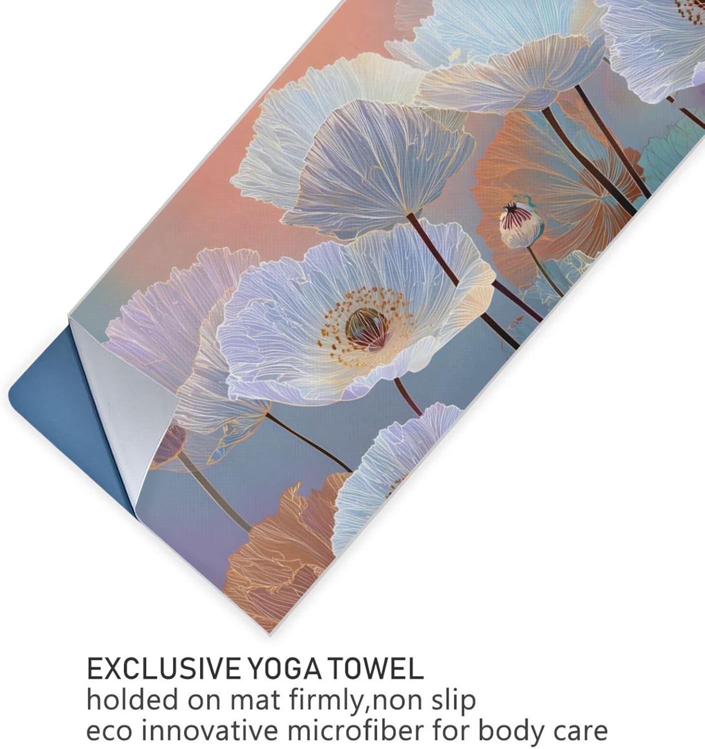 Florals Colors Hot Yoga Towel – Stylish, Non-Slip, Grip Dots, Super Absorbent, 27" x 73" - Yoga Mat Towels for Exercise, Fitness