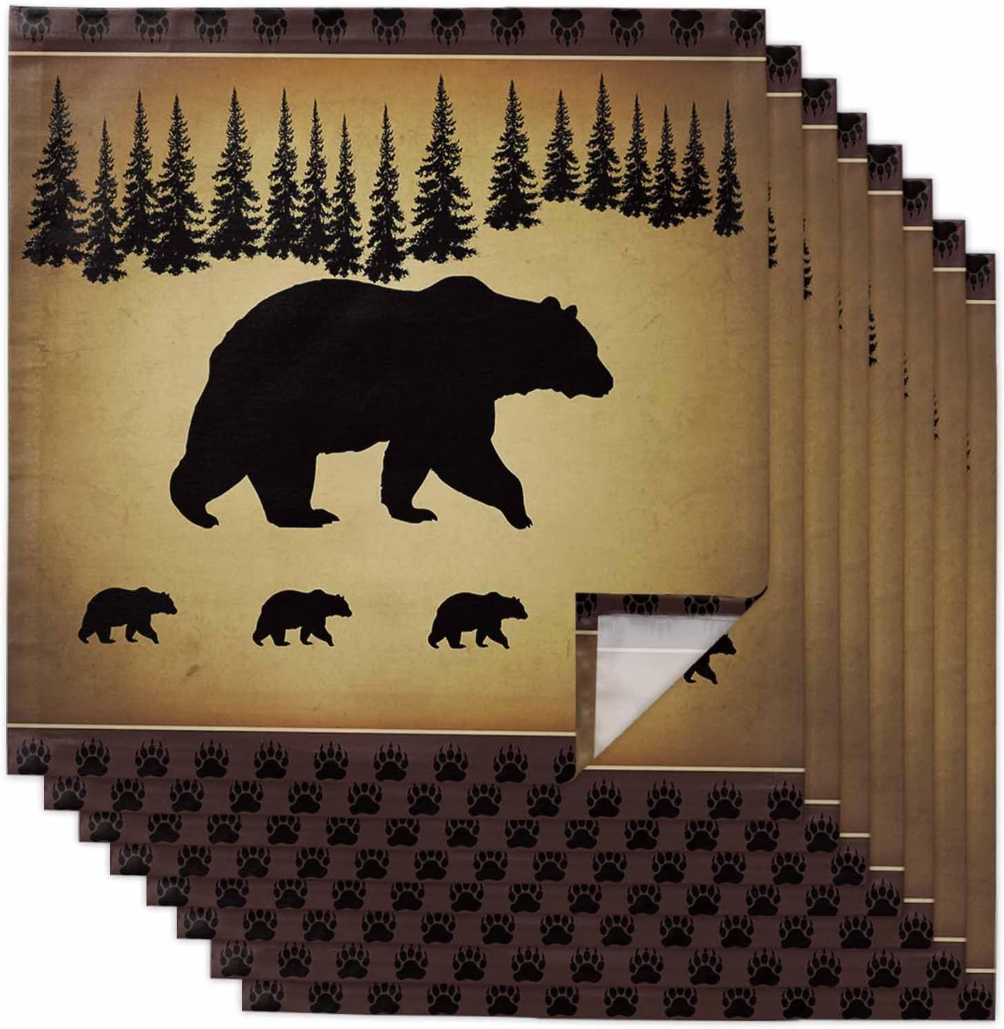 8 PCS Soft Cloth Napkins, Napkins Cloth Washable, Bear in The Forest Vintage Background Reusable Dinner Napkins for Wedding, Party, Easter, Dinners (20"x20")