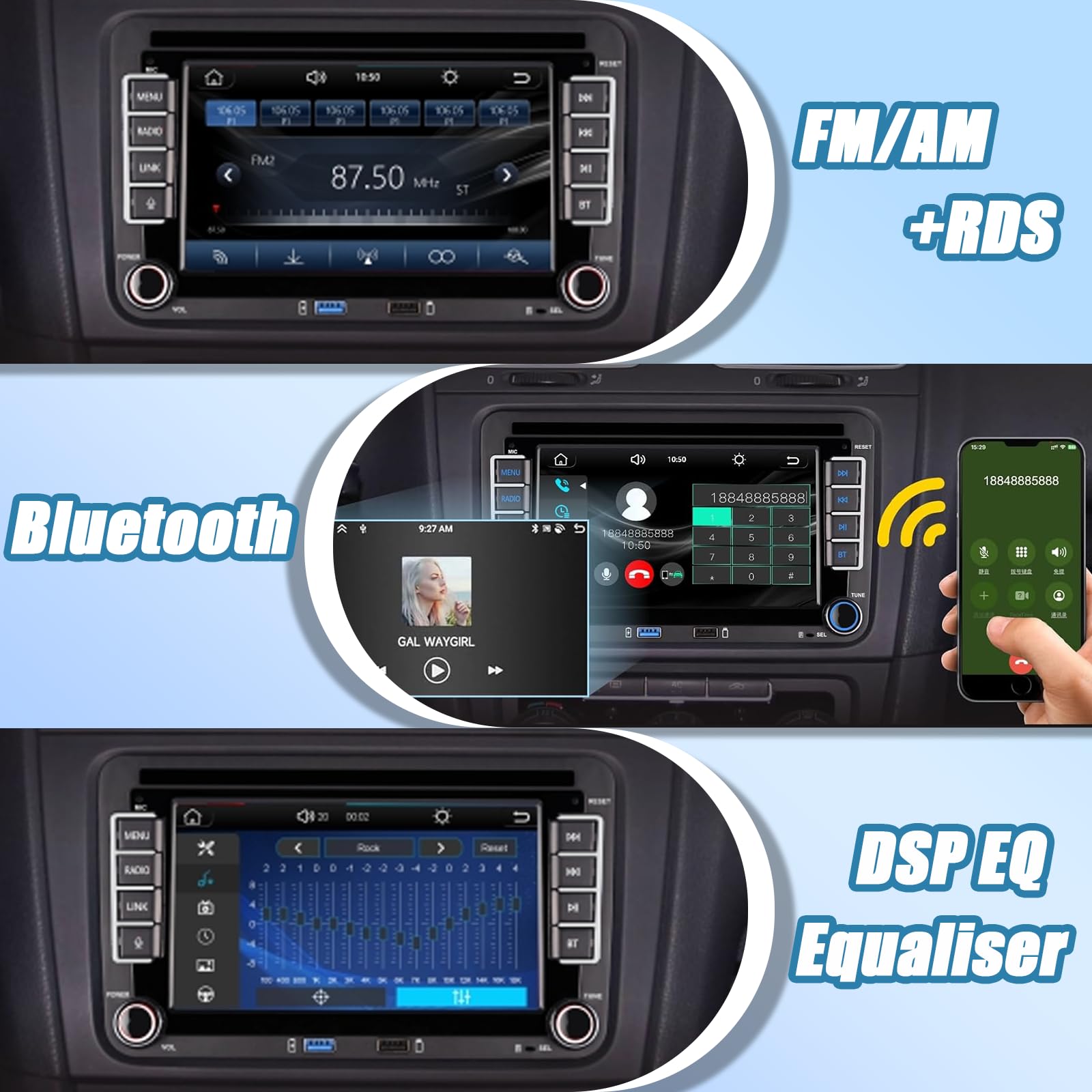 VW Auto radio of Golf 5 6 Doppio Din compatibile con CarPlay wireless/Android Auto per VW Polo Passat Caddy EOS T5 Touran con 7 Pollici IPS Mirror Link Bluetooth/FM/AM/USB/EQ/SWC