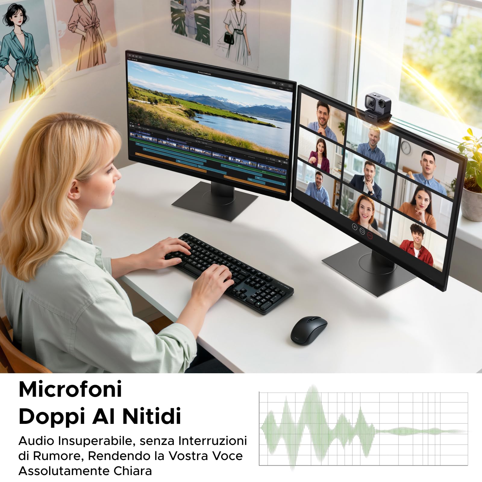 UGREEN FineCam Pro 4K Webcam 30FPS 1/2" Sensore Controllo Gestuale AI Mirino Automatico Antirumore AI 7 Filtri 2 Microfoni PDAF Autofocus per Windows macOS Linux Streaming Teams YouTube Skype Zoom