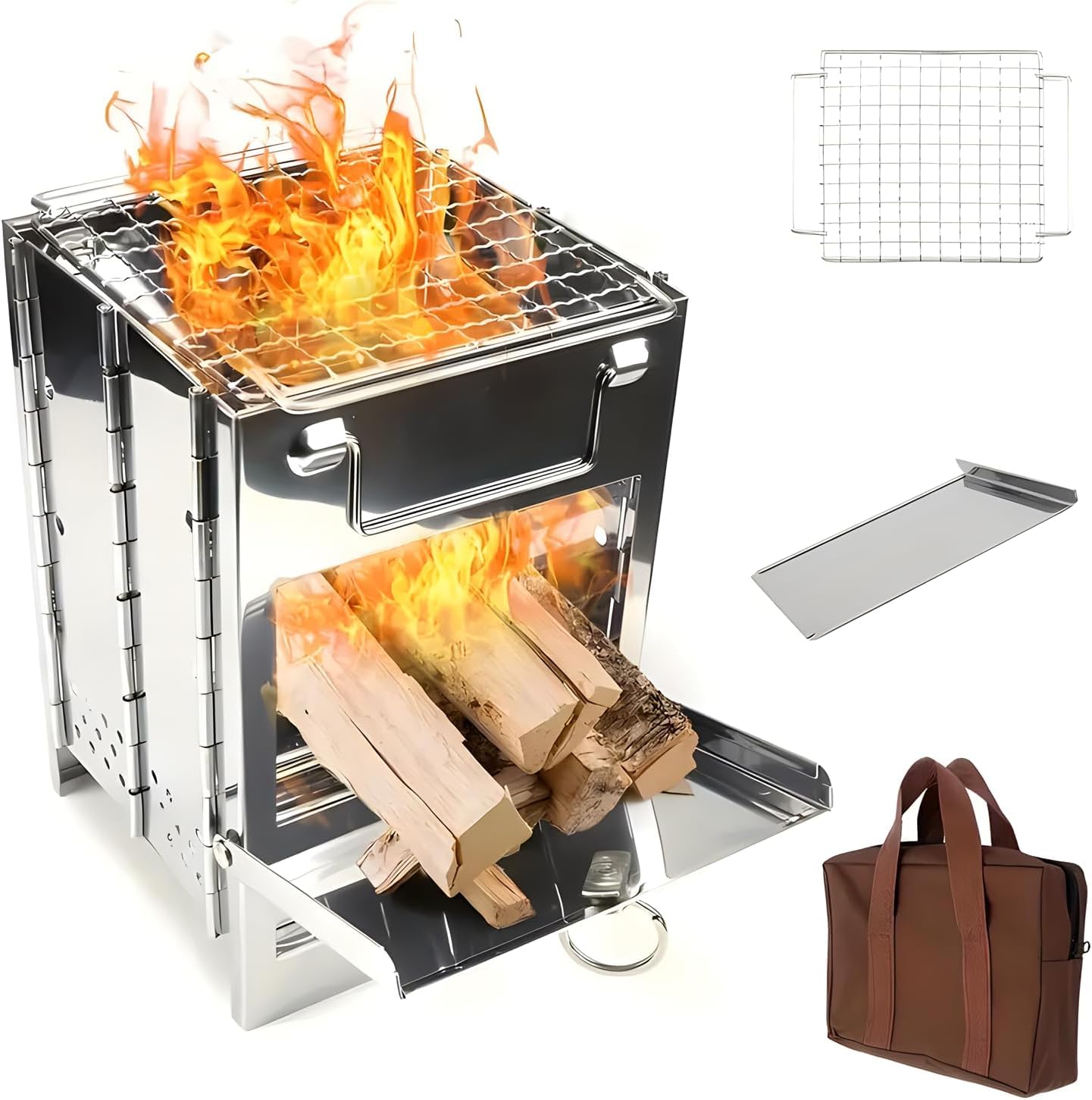 Sevia Camping Wood Burning Stove, Portable Folding Camp Stove Collapsible Backpacking Stove Stainless Steel Campfire Stove Outdoor Cooking Stove Fire Pit Campfire Stove (Large – 20 x 20 x 27 cm)-image-34