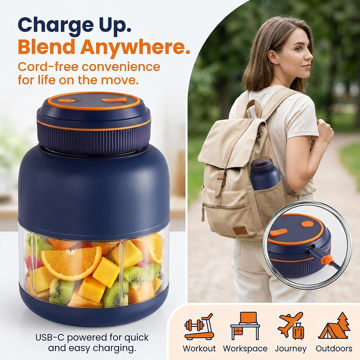 Portable Juicer 38 Blade Wireless Cup Blender Electric Fresh Bottle Mini Licuadora Portatil Personal Cupping Smoothie Single Serve Rechargeable Batidora Small with To-Go 180w It Fast