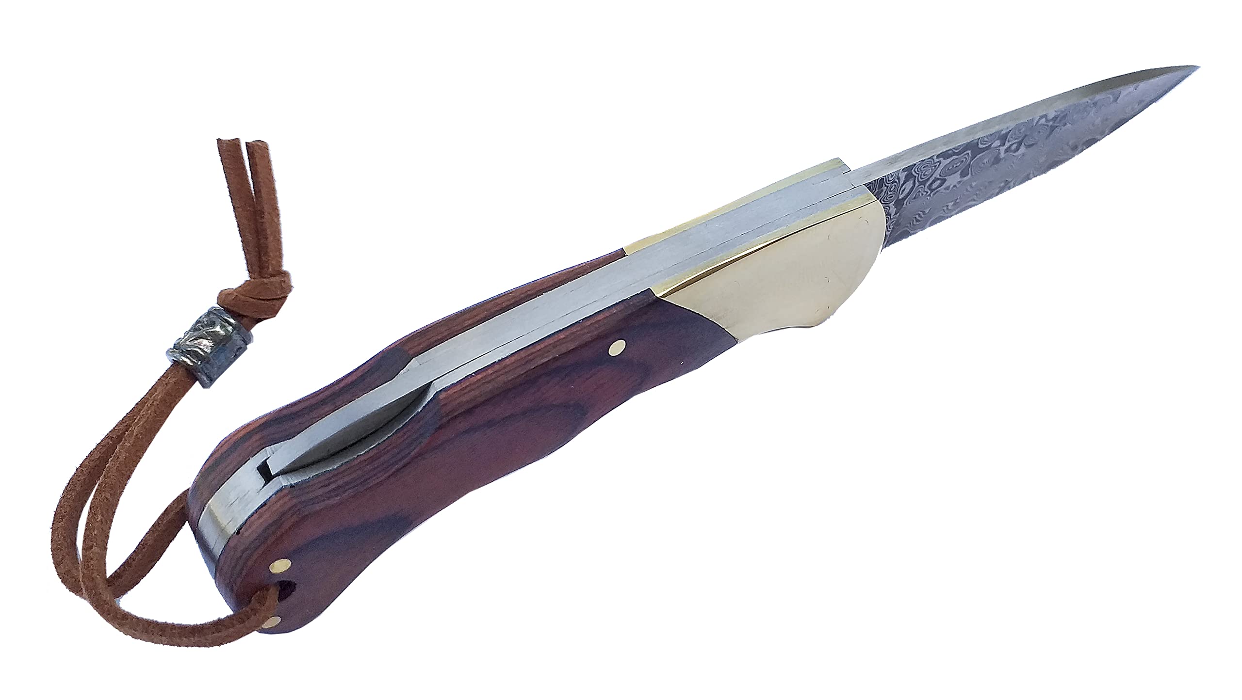 Tiendas LGP – Albainox 18557 Damasco, Navaja acero Damasco. Plegable, Hoja 6 cm. mango de Stamina Marrón, forros de acero Inox. Virola de Alpaca