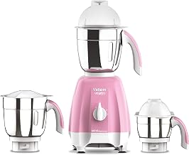 Vidiem Acrylonitrile Butadiene Styrene Mixer Grinder (Pink) 580 A Vision | Mixer Grinder 650 Watt With 3 Leakproof Jars Wi...