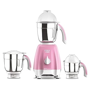 Vidiem Mixer Grinder (Pink) 580 Vision | Mixer grinder 650 watt with 3 Leakproof Jars with self-lock for