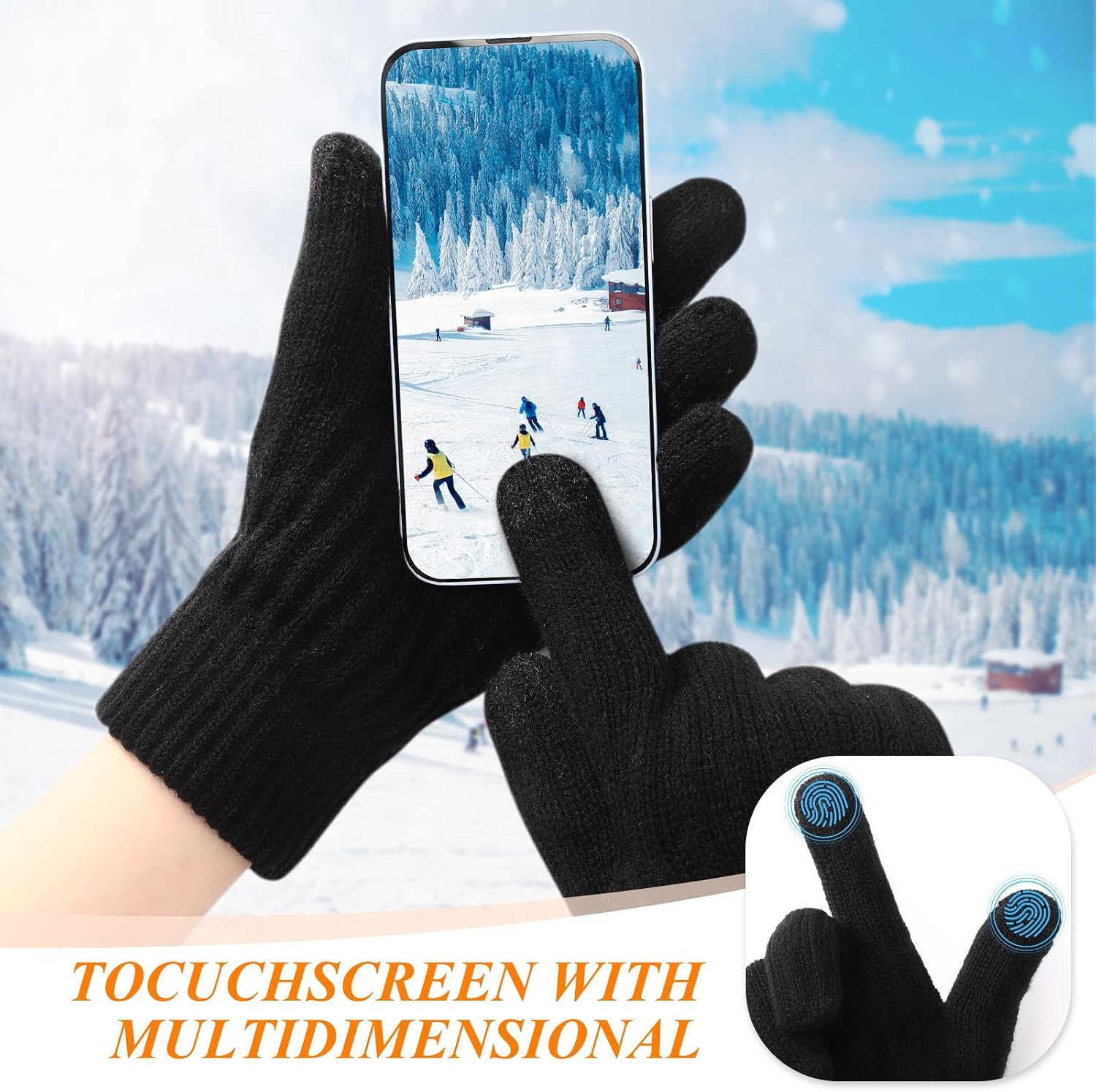 Winter Gloves Women - Gloves for Cold Weather Thermal Womens Glove Touch Screen Elastic Vertical Stripe Fleece Liner Knit Glove for Women Men - Black 1 Pack