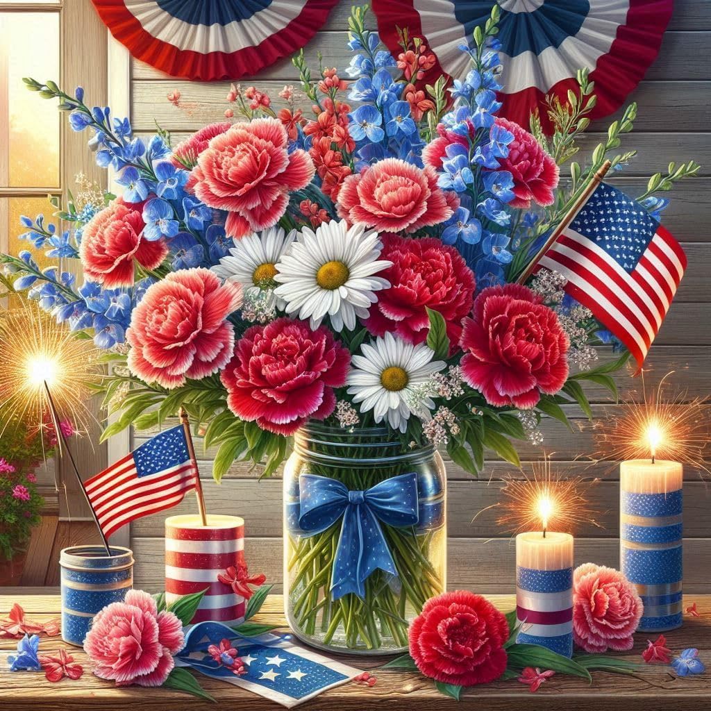 Axquilon Patriotic Flowers Diamond Art Kits for Adults 12x12 inch
