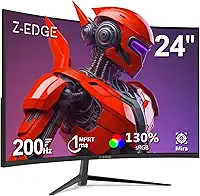 Monitor Gamer Curvo 24 polegadas Z-Edge, 200Hz/165Hz/144Hz, 1 ms, Monitor pc LED com cabo DP, FHD (1920x1080), VA 1650R, 300cd/m², FreeSync, HDMI 2.0/DP 1.4, Ajuste de Inclinação, Sem Bordas