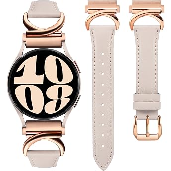 TOYOUTHS Leather Strap Compatible with Samsung Galaxy Watch 7/6/5/4/Active 2 40 mm 44 mm Women 20 mm Slim Elegant Dressy Bracelets with C-shaped Buckle for Watch 6 Classic Polar Star/Rose Gold