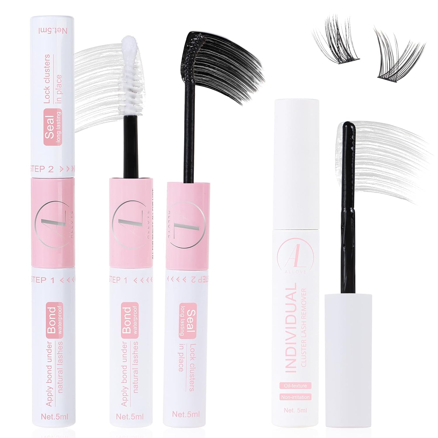 ALLOVE Lash Bond and Seal and Remover 3 in 1 Kit 72H+ Strong Hold Waterproof Lash Glue for Eyelash Clusters Long Lasting Lash Cluster Glue and Remover for DIY Lash Extensions ALLOVE Lash Bond and Seal and Remover 3 in 1 Kit 72H+ Strong Hold Waterproof Lash Glue for Eyelash Clusters Long Lasting Lash Cluster Glue and Remover for DIY Lash Extensions