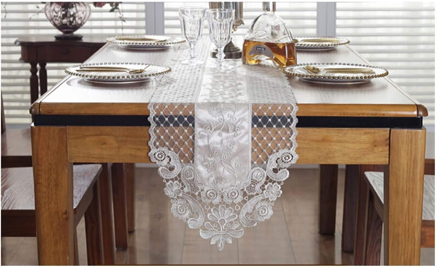Table Runner,30x250CM,Flower Pattern with Lace Home Decor Table Runner Polyester,Table Runner Gray