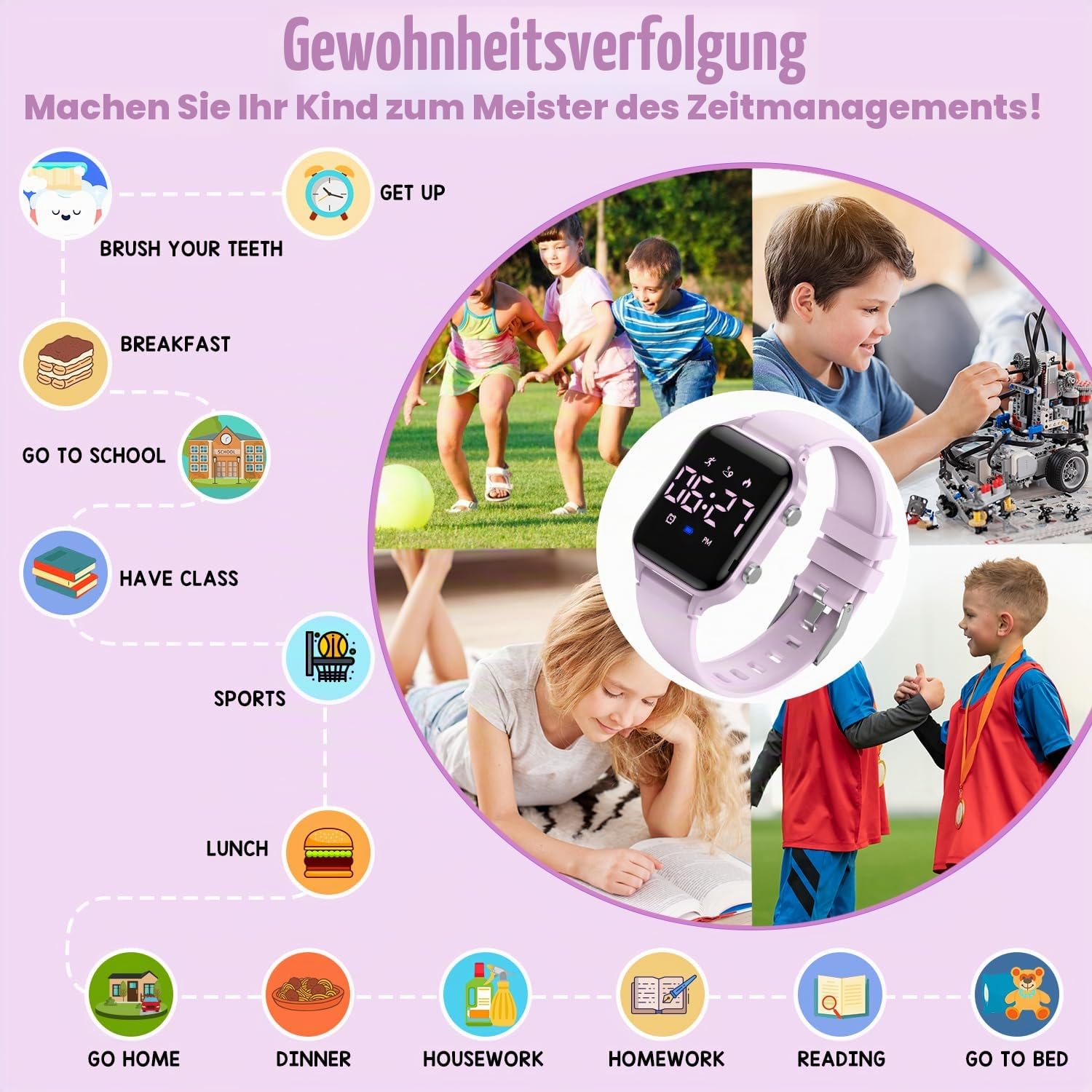Timever Digitale Kinder-Armbanduhr für Kinder im Alter von 5–14 Jahren, für Mädchen und Jungen, Kinder-Sportuhr, Outdoor-Digitaluhr mit Schrittzählung, Entfernungsberechnung, Vibration, Dual-Wecker