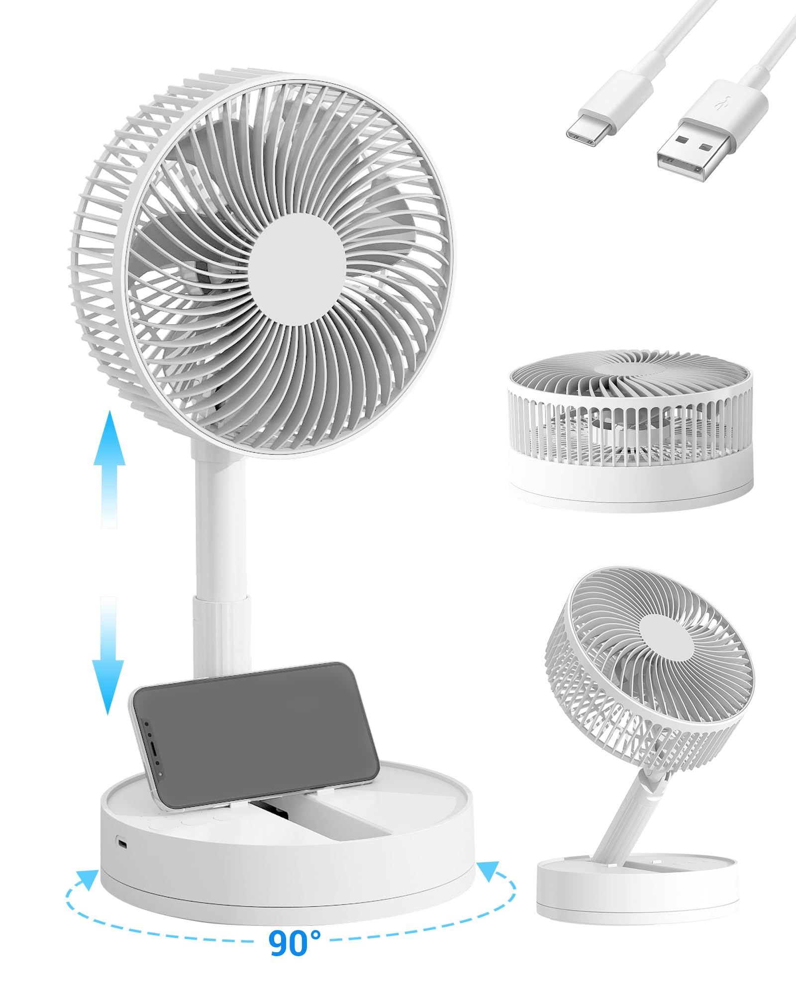 KASYDoF Mini Fan, 4 Inch USB Portable Handheld Fan, Small Desk Fans with 3 Speed Settings, Battery Rechargeable Cooling Fans for Bedroom, Home and Outdoor